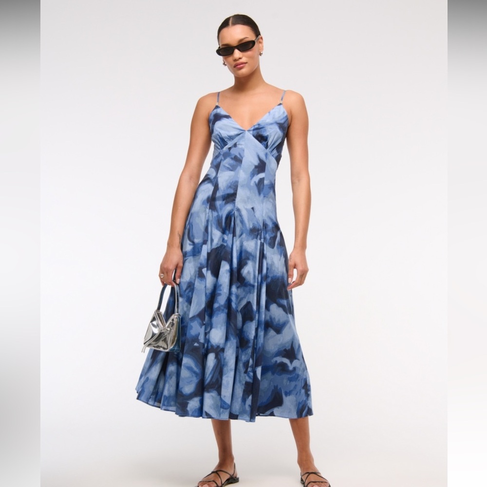 Abercrombie & Fitch Plunge Godet Midi Dress XS TALL